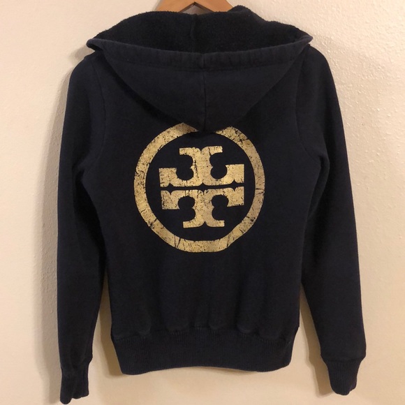 Tory Burch Sweaters - Tory Burch logo navy blue zip up hoodie size S